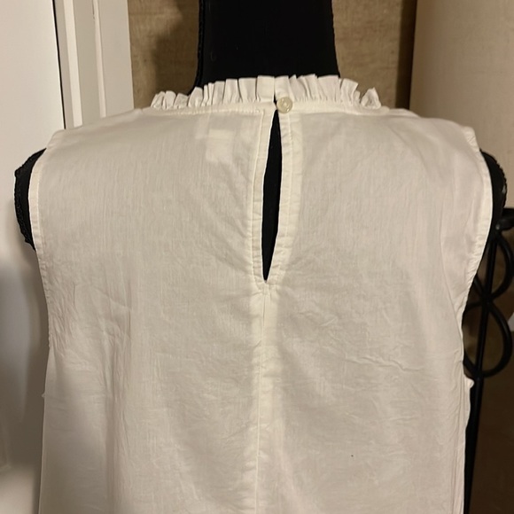 J. Crew 100% Cotton Embroidered Flowers Blue White Tank Top Size Medium Ruffle - Picture 6 of 12